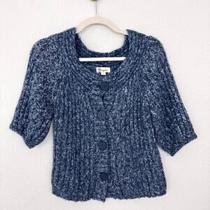 Aryeh Womens Cardigan Knit Sweater Size M Cotton Mohair Blend Chunky Marled Blue